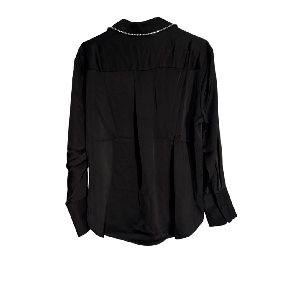 Jason Wu Black Satin Button Up Blouse With Rhines… - image 2